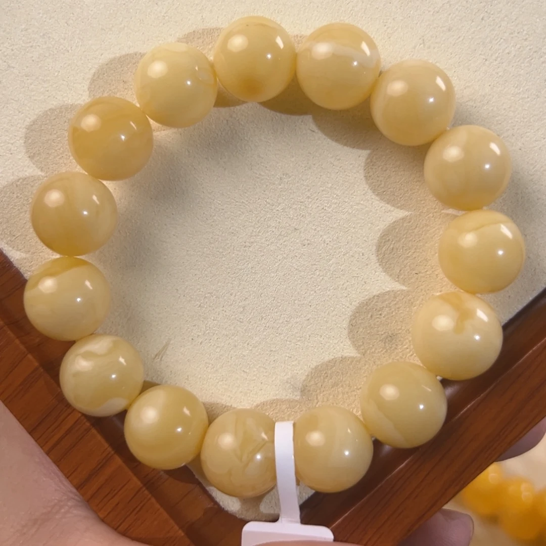 琥珀未镶嵌手链23.86g俄料鸡油黄14mm jp