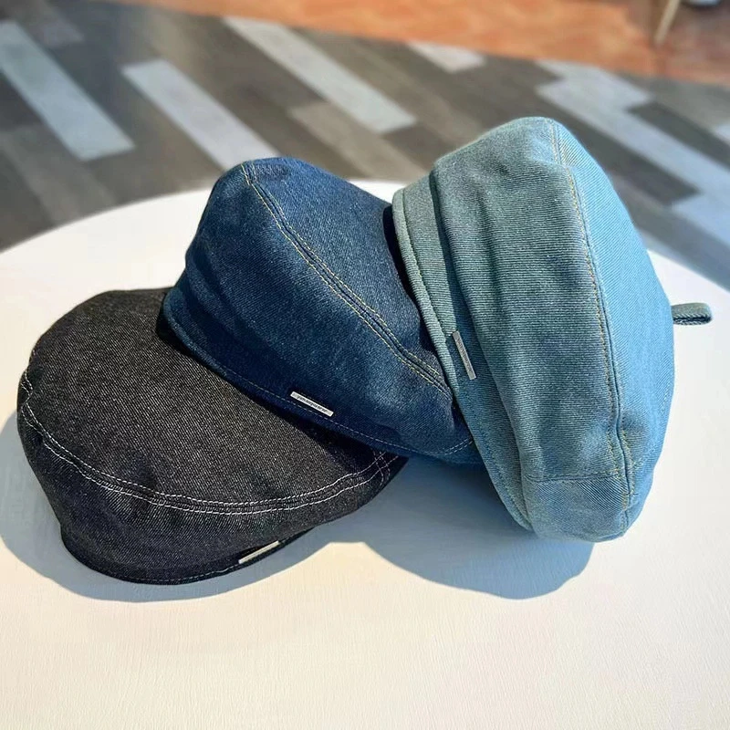 新款高级牛仔贝雷帽子女春秋韩版气质百搭显脸小大头围复古画家帽