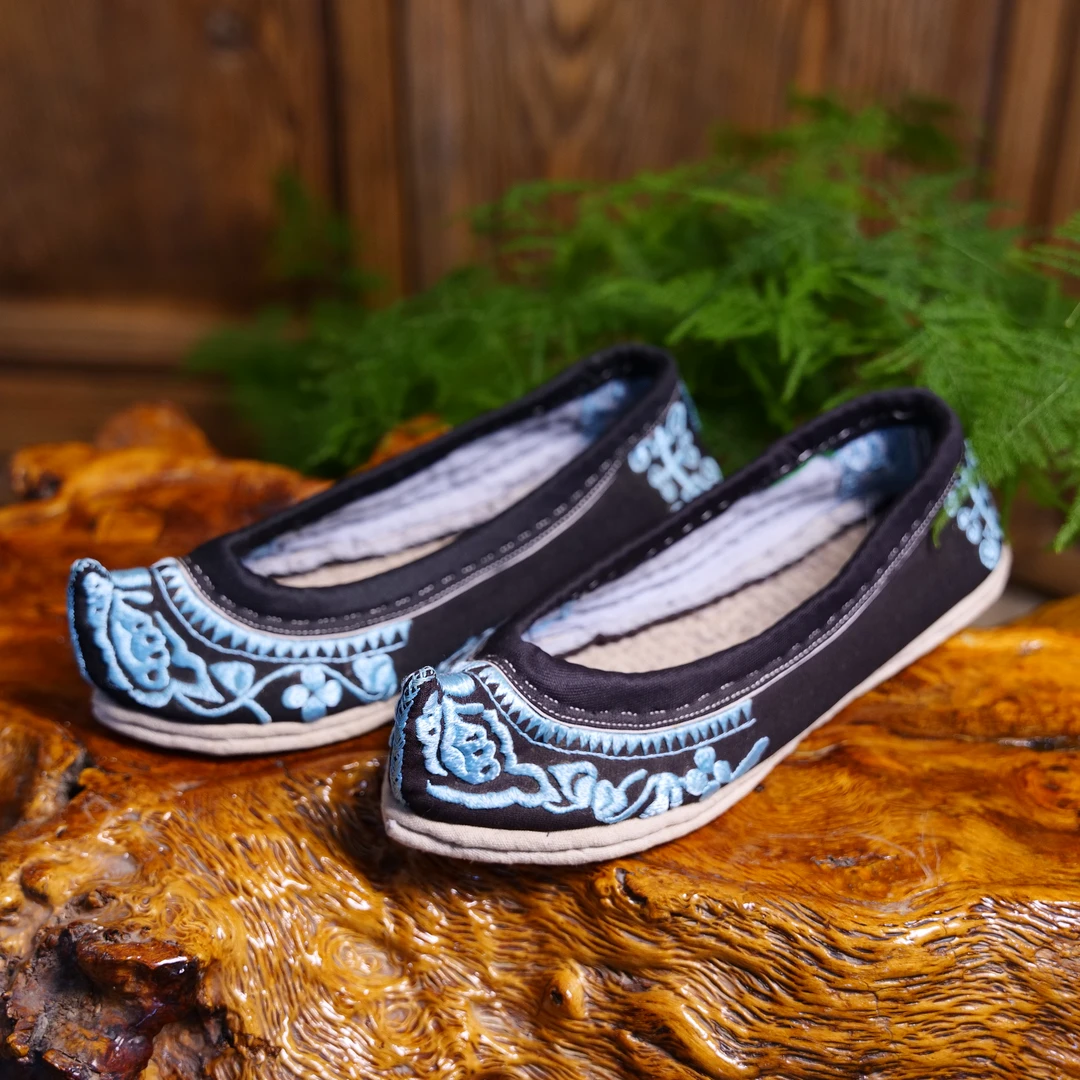 41码男士翘头纯手工双梁丝线绣花鞋