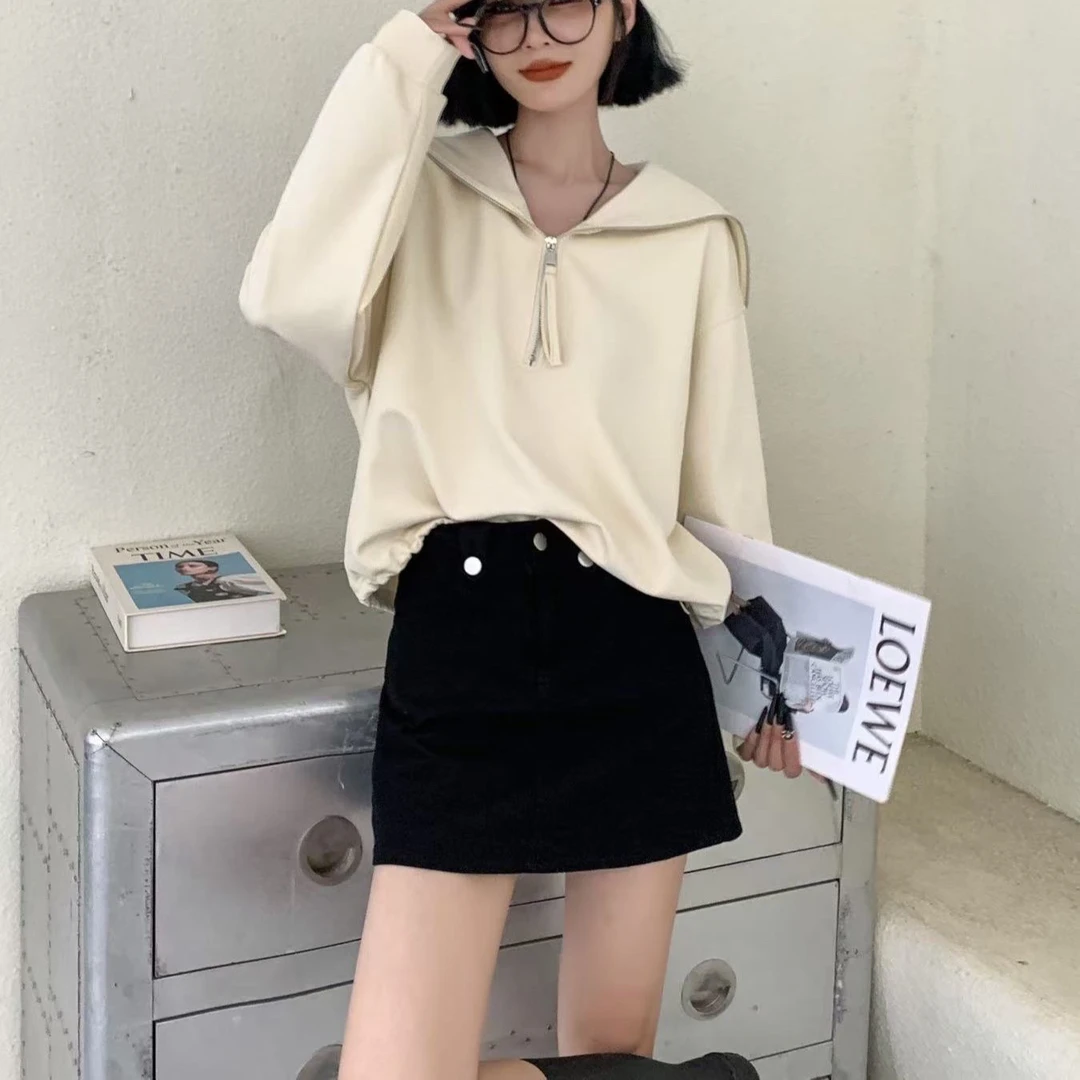 冬季加绒时尚爱心拉链海军娃娃领休闲减龄卫衣88-535