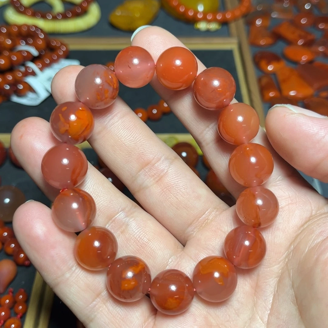 南红玛瑙未镶嵌手串天然原矿瓦西冰飘单圈13mm+