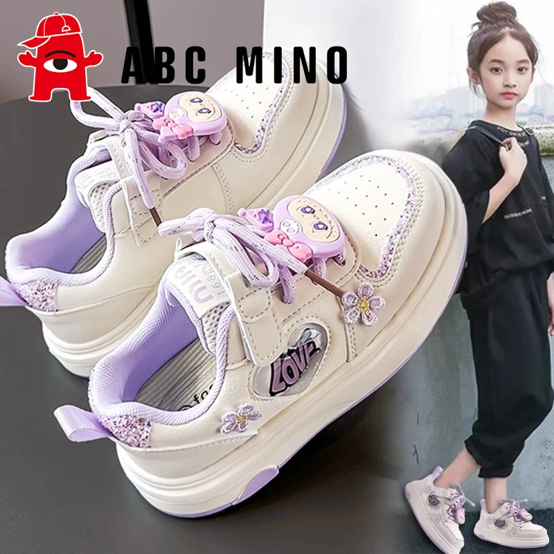 ABC MINO拉布布女童鞋子板鞋2025新款秋季儿童皮面运动小白鞋女孩