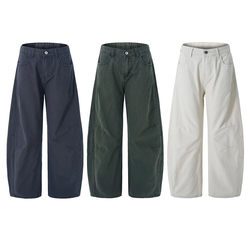 美式复古洗褪baggy阔腿工装裤男女宽松直筒弯刀裤拖地长老钱风