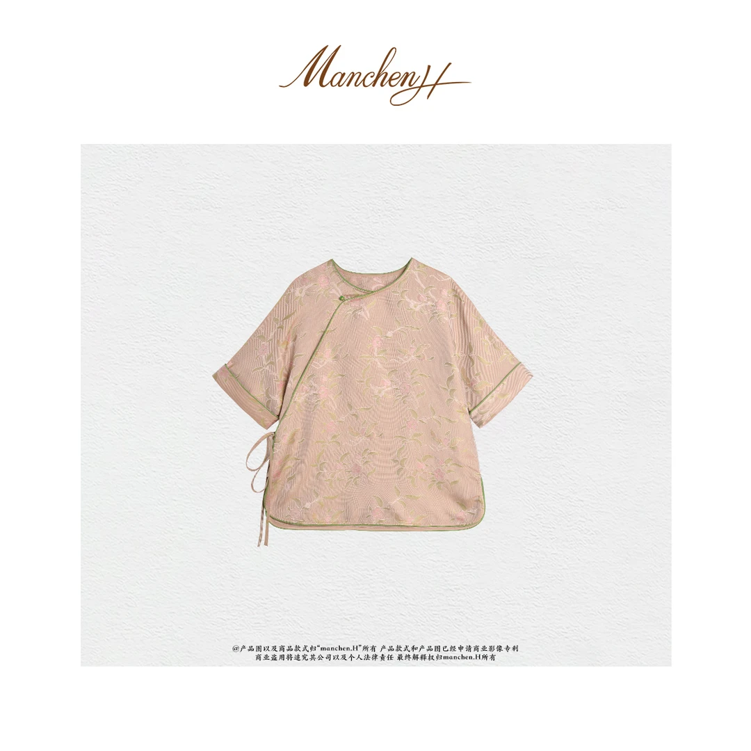 曼辰manchenh“花满故里”100桑蚕丝异色罗高端手工上衣