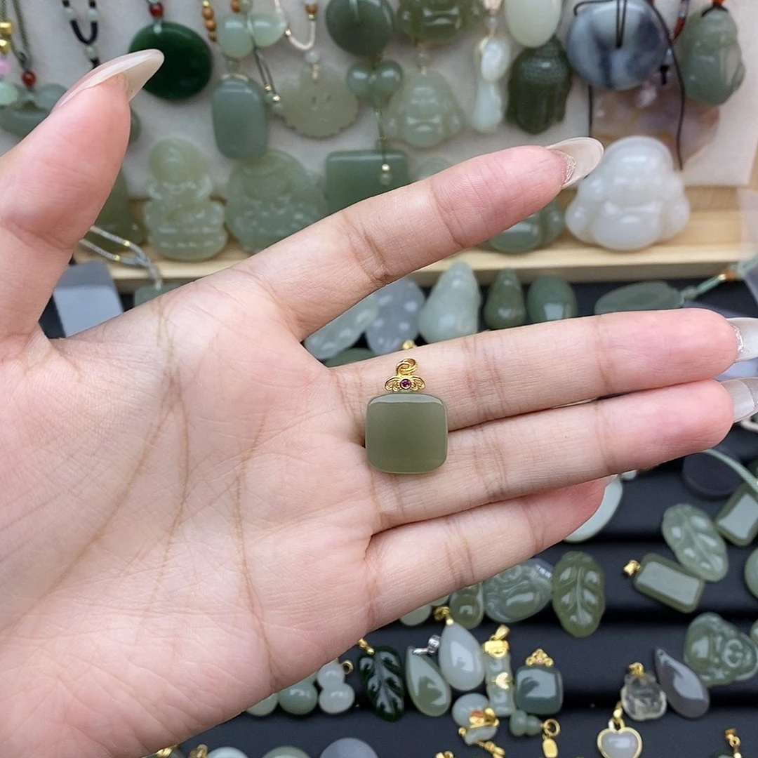 和田玉银S925镶嵌吊坠(不含链)