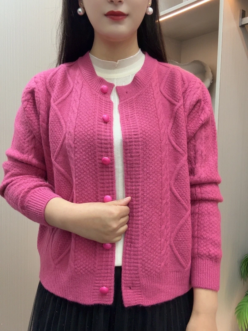 秋冬新款设计感麻花加厚针织毛衣外套休闲百搭长袖针织衫女