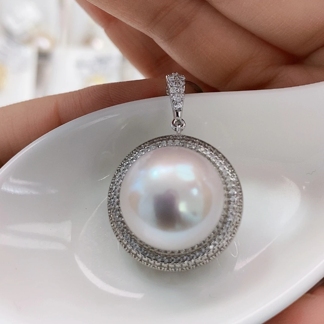 银S925镶嵌月底清库存特价极光大龙珠吊坠15.4m m海水