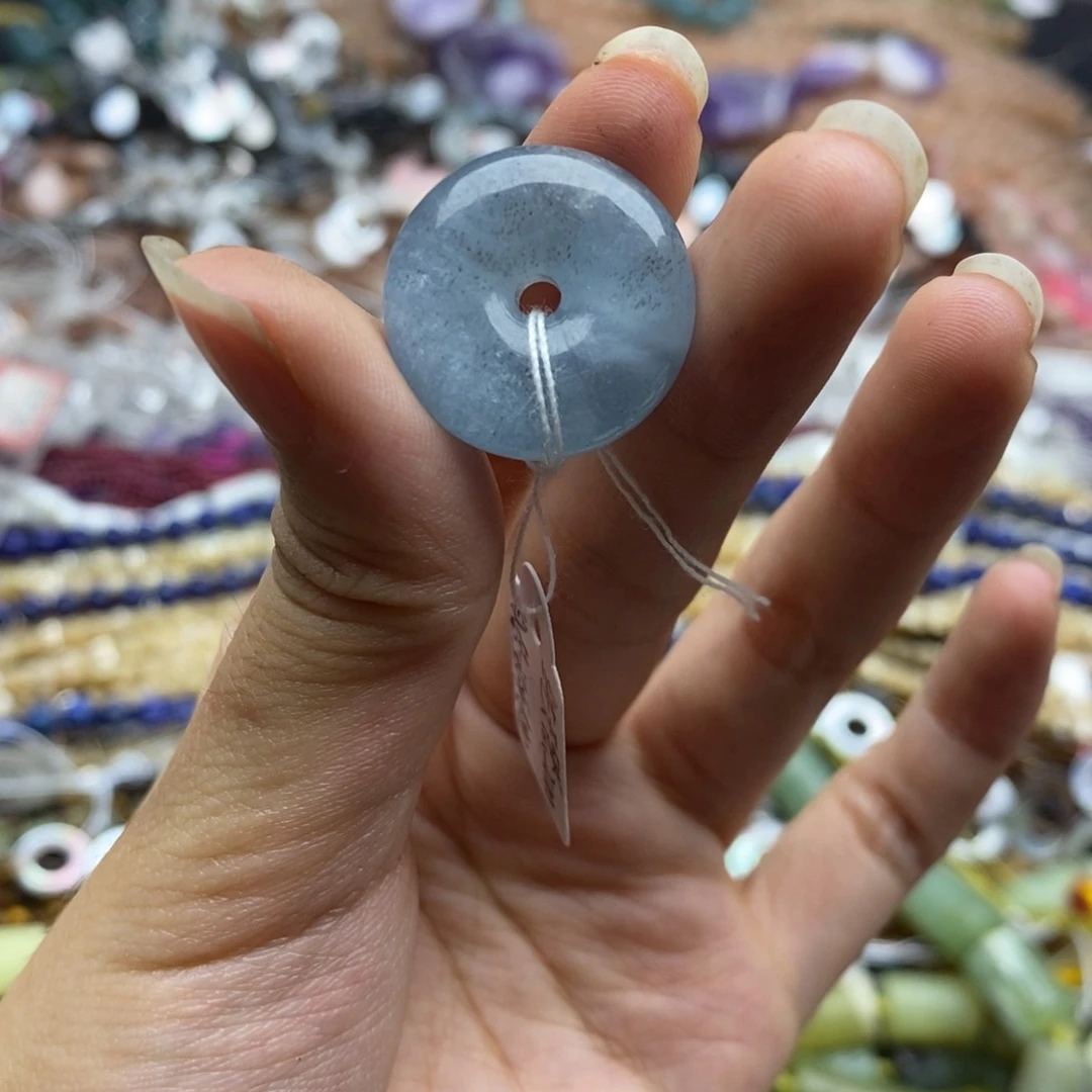 未镶嵌玛瑙/玉髓珠宝半成品一个纯天然海蓝宝平安扣21mm