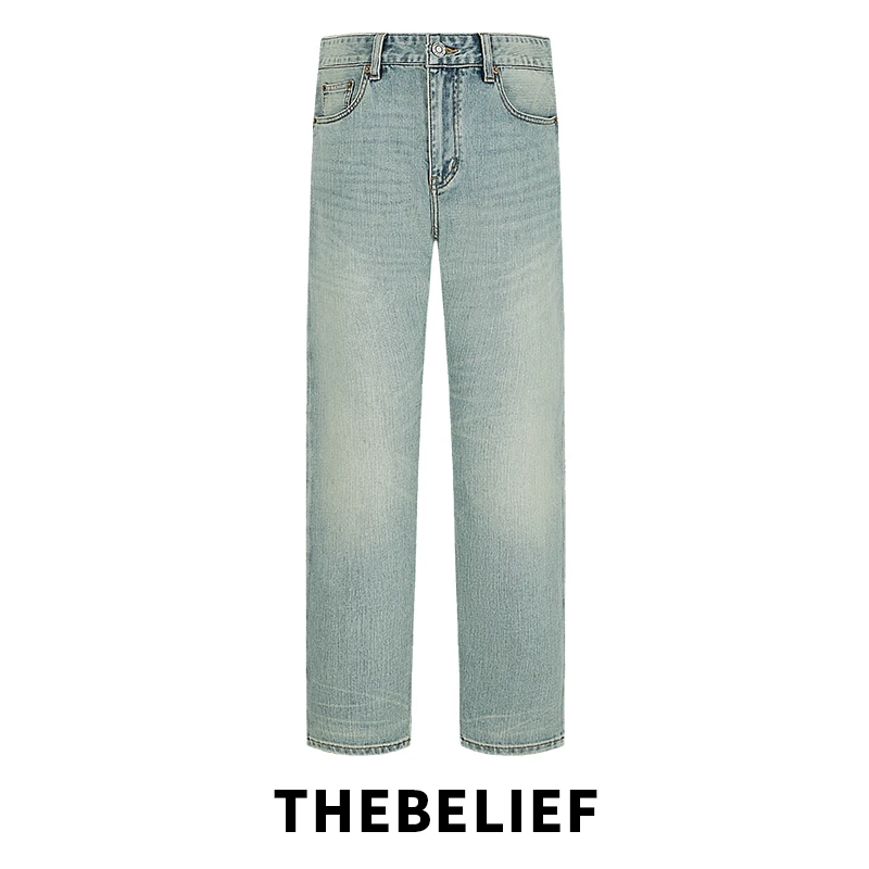 25859#三醋酸混纺丹宁水洗冰川绿薄款修身小直筒版型牛仔裤