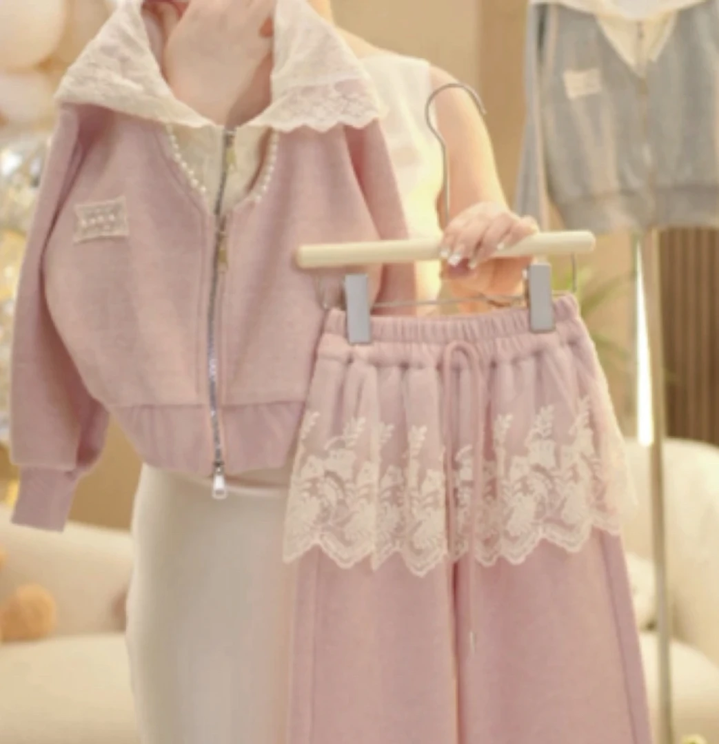 1女童套装儿童春秋新款洋气两件套韩版蕾丝花边假两件潮