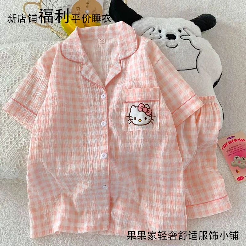 2025新款夏季睡衣格子女透气可外穿舒适可爱学生家居服薄款套装