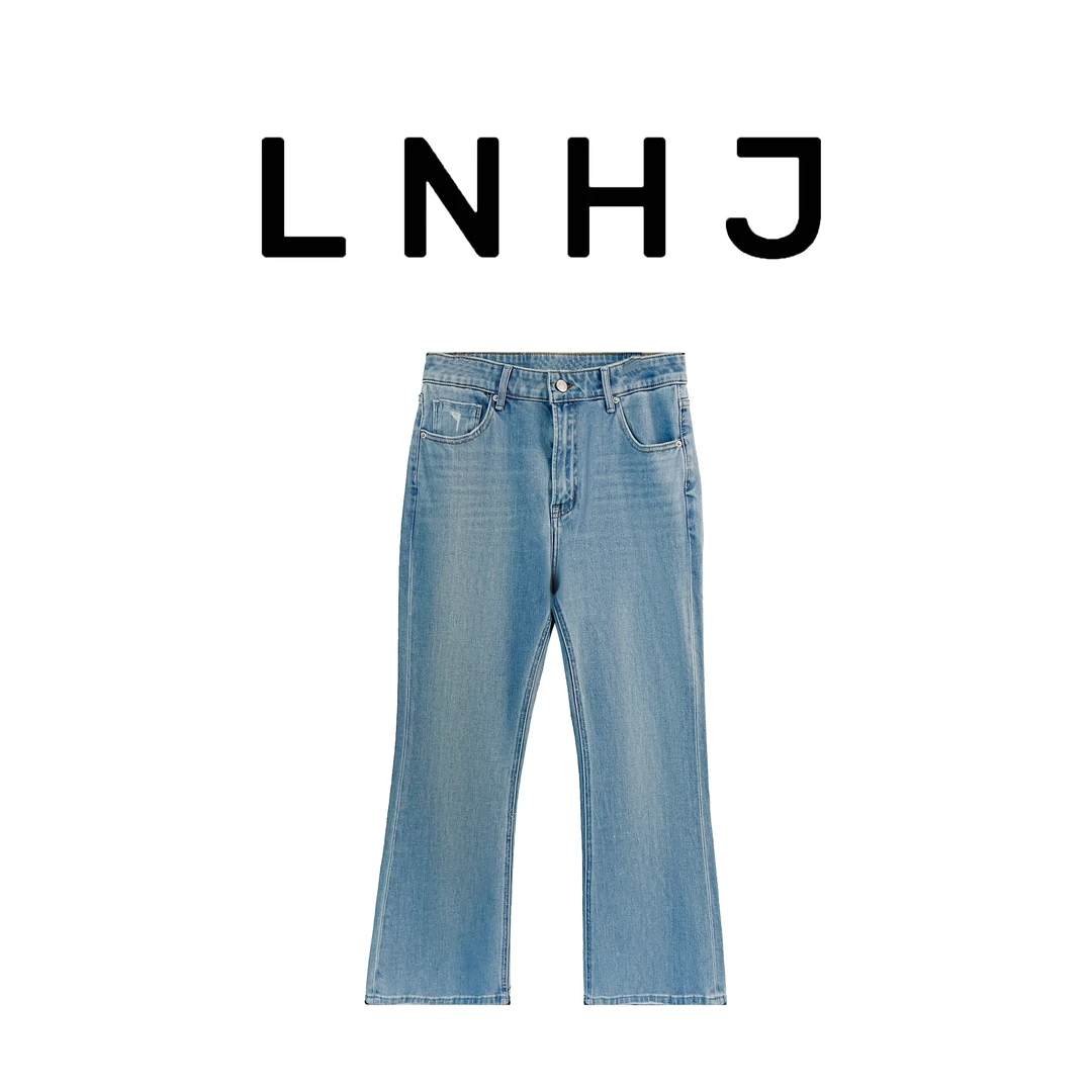 LNHJ【先锋牛仔】复古浅色高腰百搭微喇九分牛仔裤