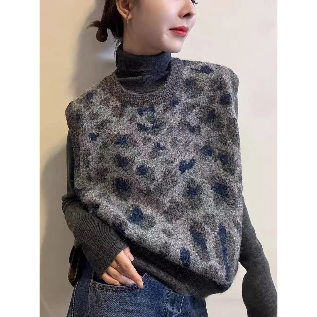 /豹纹马甲/复古豹纹时尚柔软针织马甲 胸围54 衣长55 58049