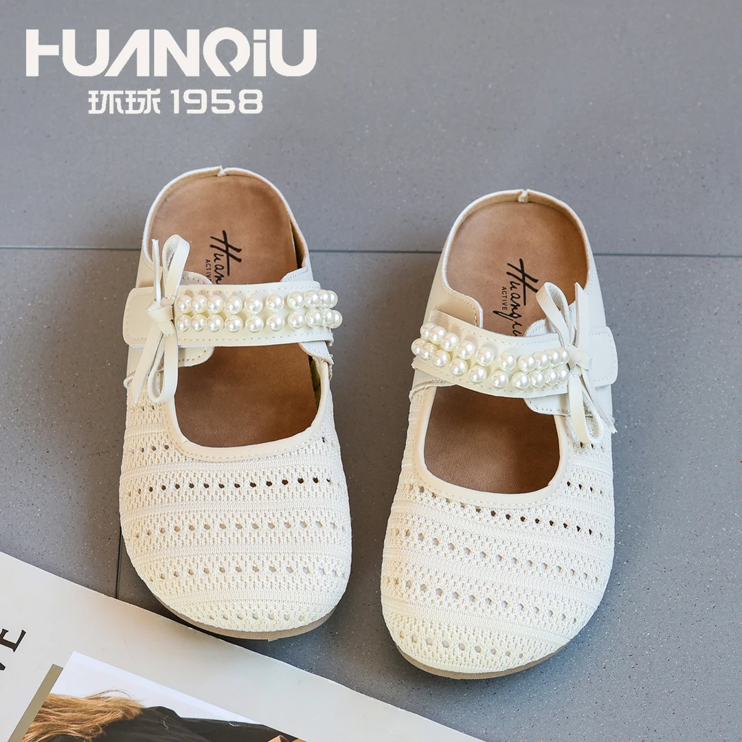 HUANQIU/环球厚底珍珠勃肯鞋包头半拖女夏季外穿一脚蹬镂空凉拖鞋