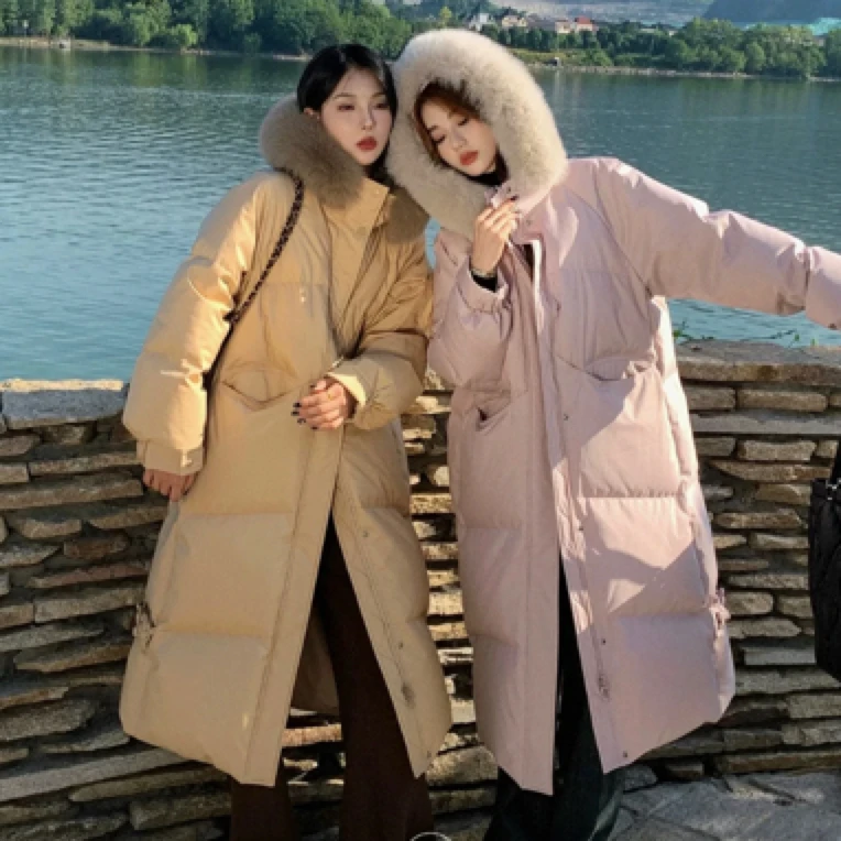 新款中长款过膝棉服女韩系加厚2025棉袄大毛领冬季保暖棉衣外套潮