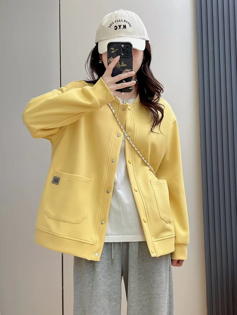 大码秋季女立领时尚常规袖棒球领短外套宽松百搭小众韩版896