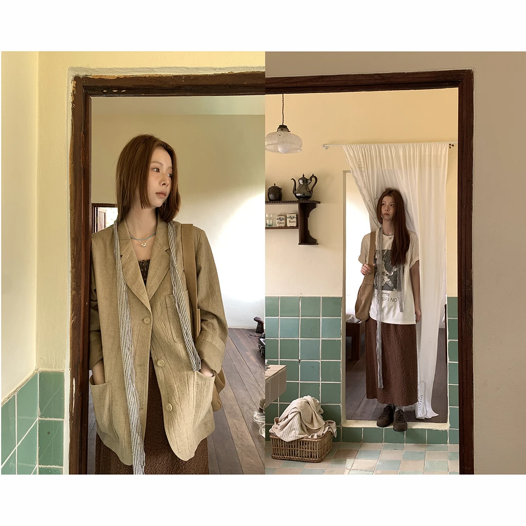 helloooeat acc 韩版休闲杏黑条纹丝带EM2834