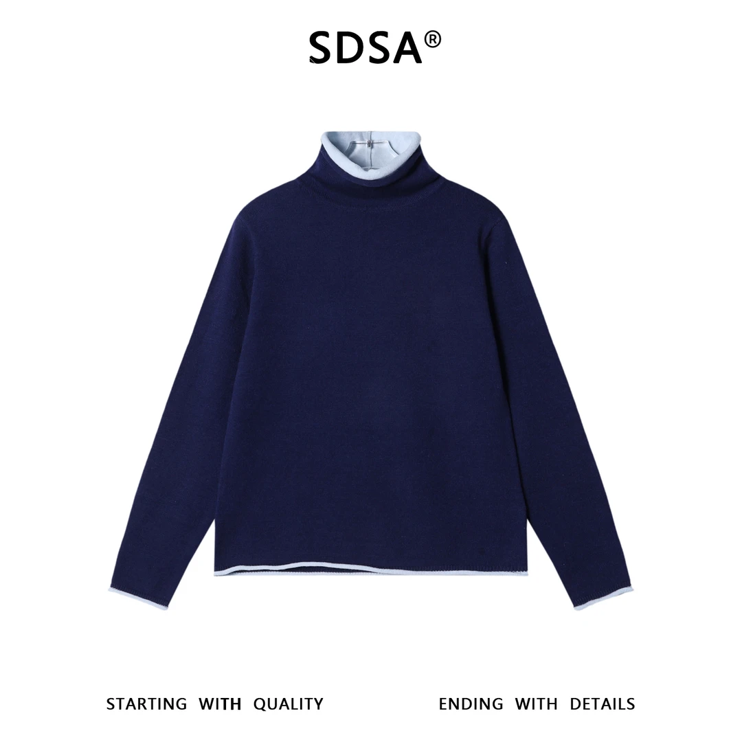 SDSA男士秋冬新款痞帅男装潮牌撞色立领毛衣百搭时尚简约针织衫