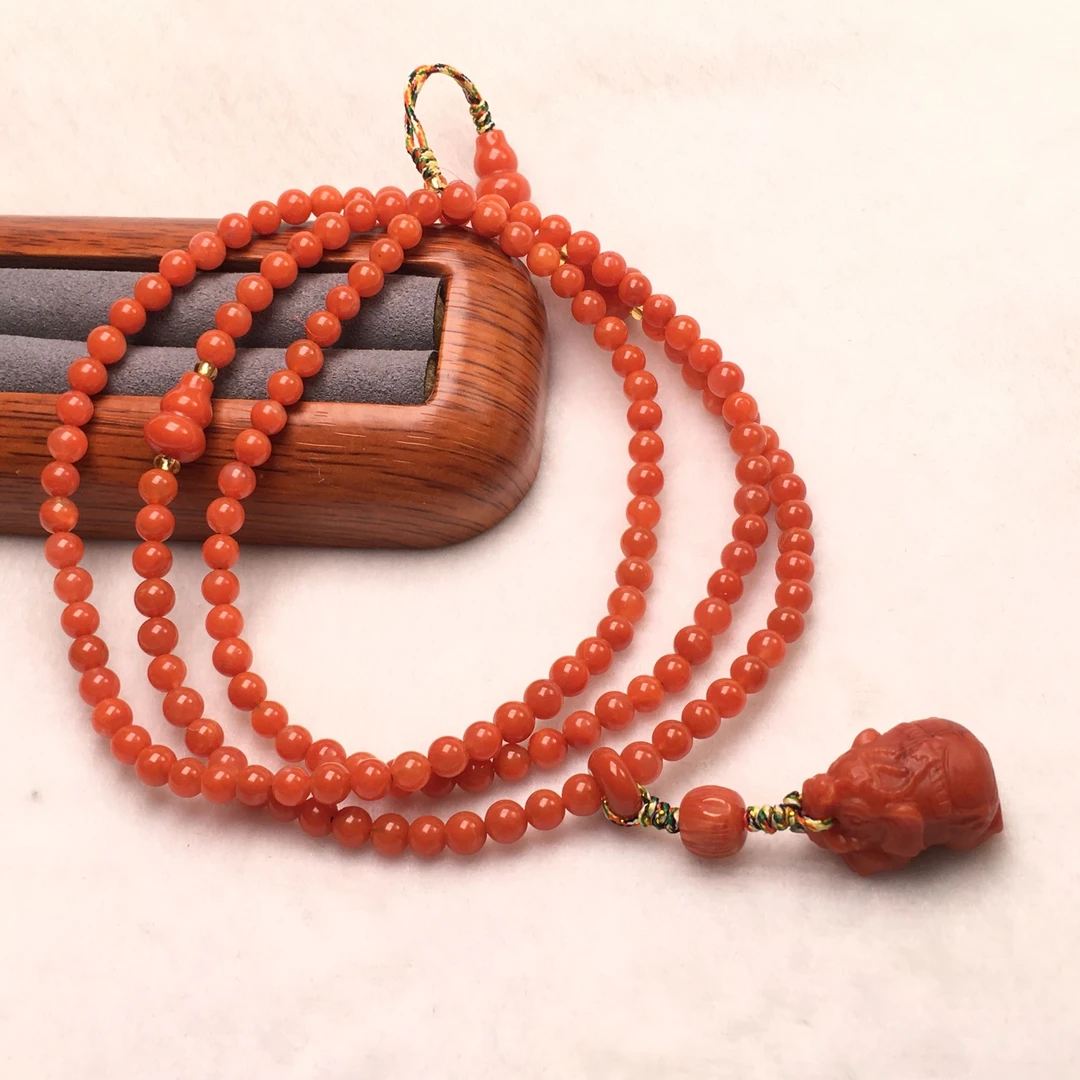 天然保山南红小米卡4mm＋diy多 圈链 柿子红 JX001