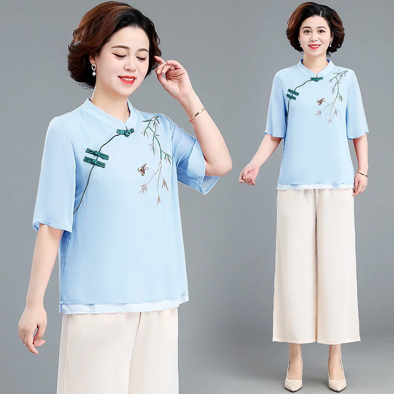 母亲节妈妈夏装短袖小衫2025新款洋气上衣中老年女装春夏时尚
