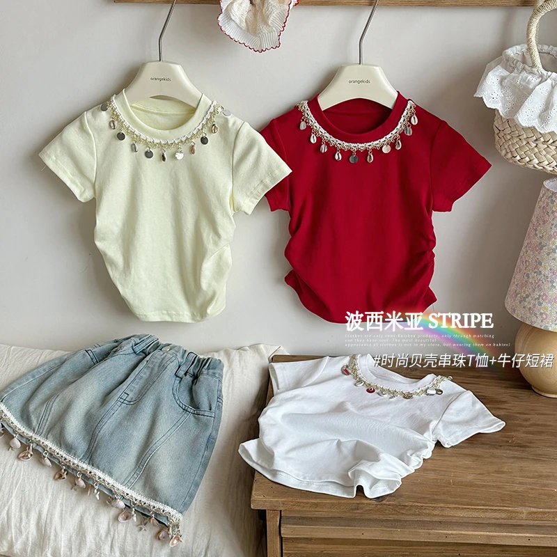 【橘子家】波西米亚T恤女童短袖夏款儿童休闲牛仔裙HS62285