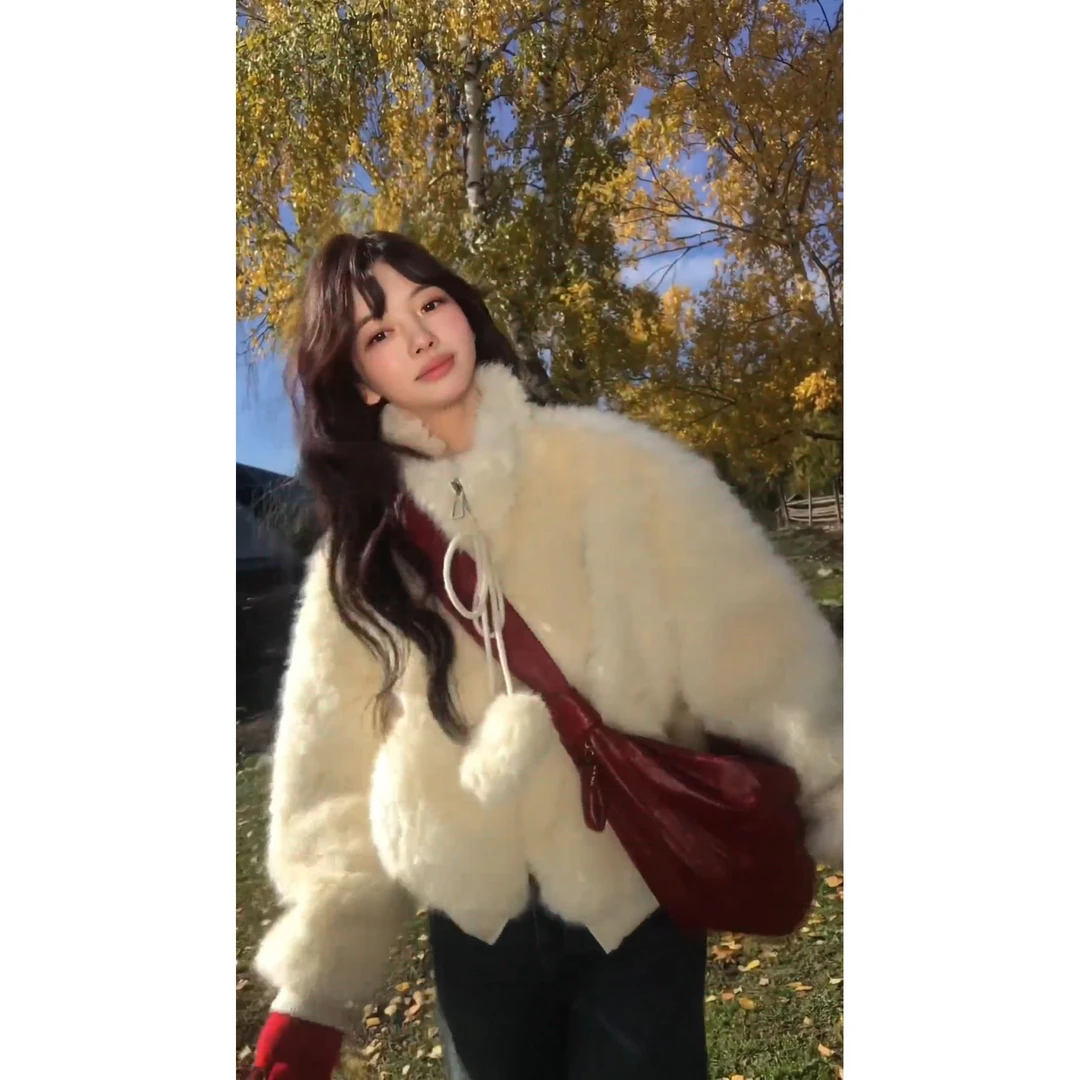 MARIE.COCO韩风chic气质毛绒外套女秋冬季新款高级加厚保暖短上衣