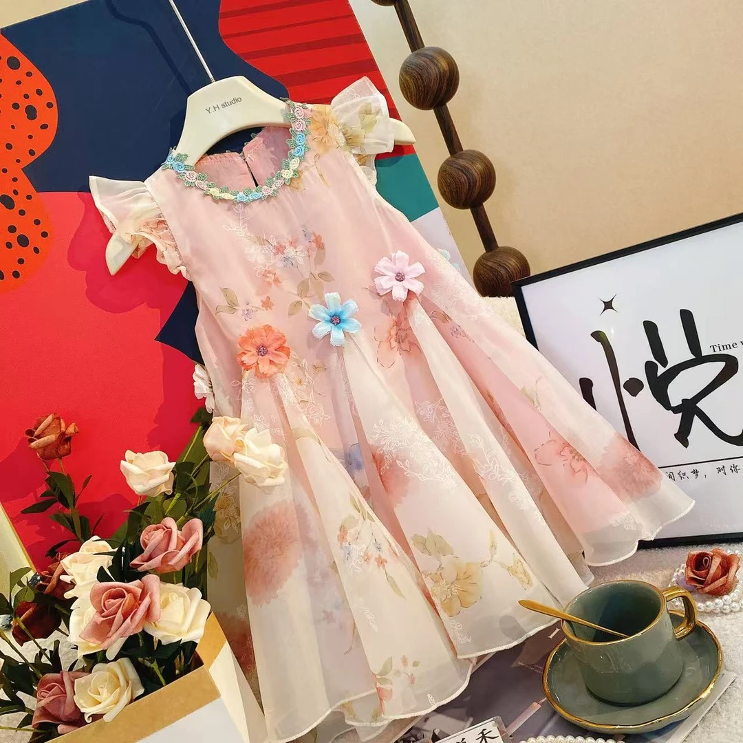 M女童女孩夏季新款女宝小花夏款洋气儿童连衣裙80289