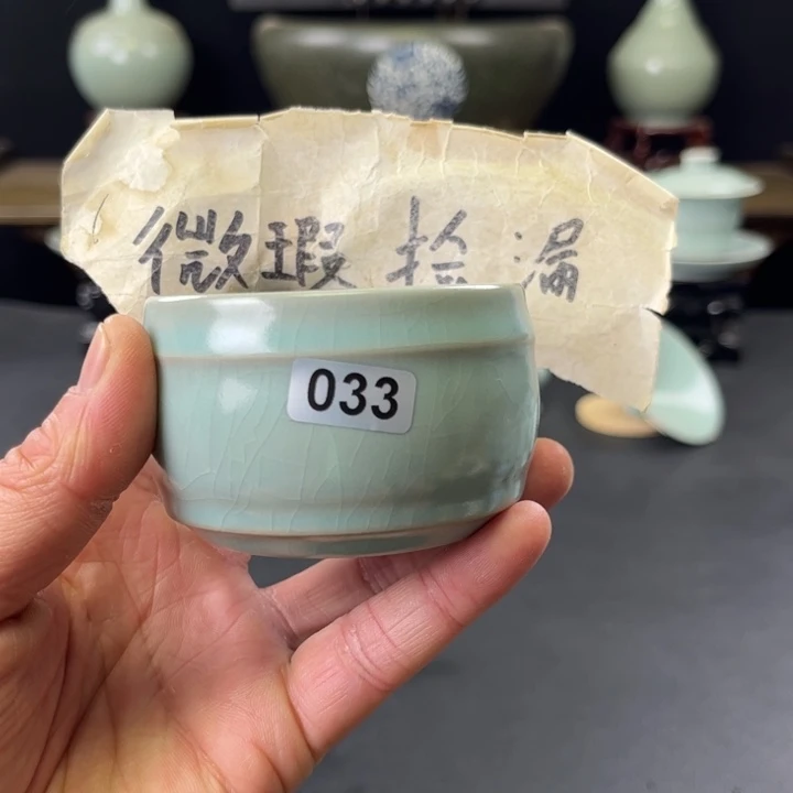 杯仿古釉汝官窑鼓杯033号微瑕捡漏