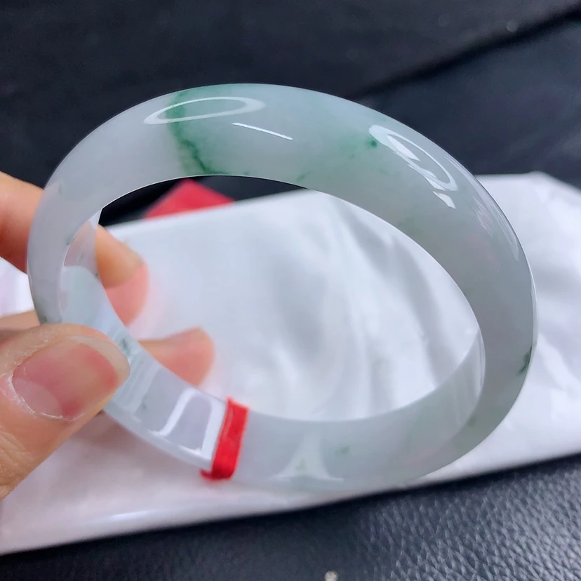 内径62.5mm缅甸天然翡翠A货冰润飘花正圈手镯时尚百搭玉镯