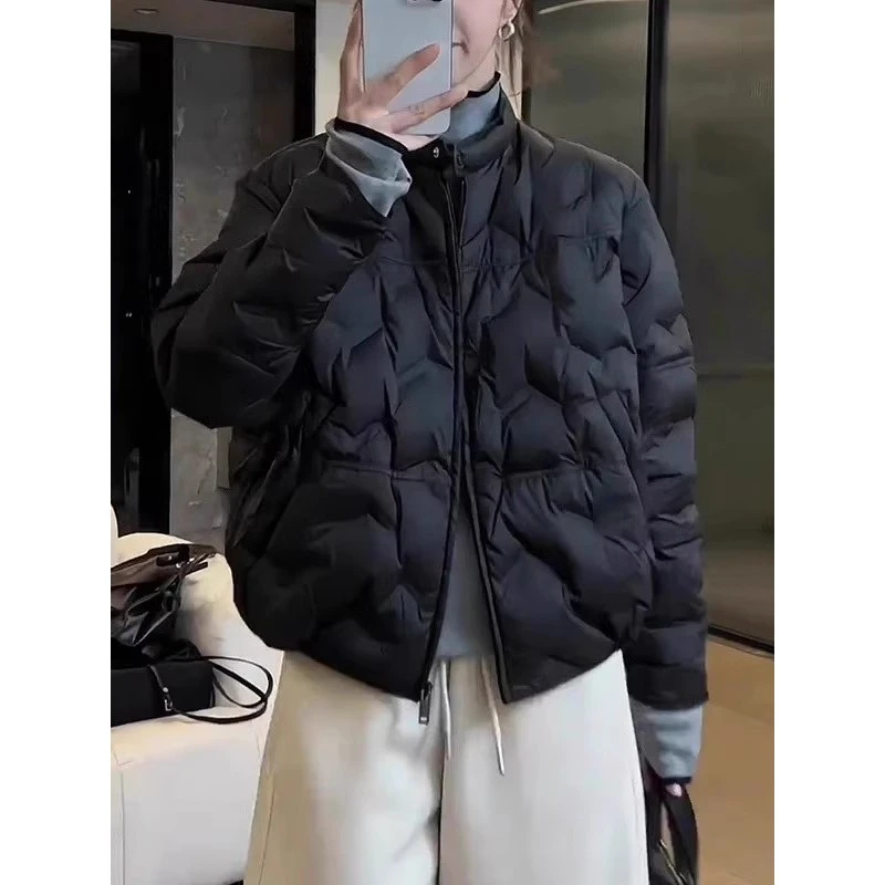 贵芙雅大码高级感黑色轻薄保暖立领棉服女2025秋冬显瘦短款外套女