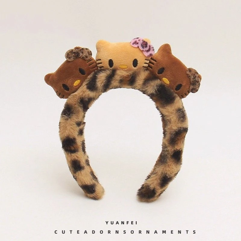 可爱KT猫豹纹发箍创意萌趣猫咪头箍卡通头饰加厚宽边洗脸化妆发卡