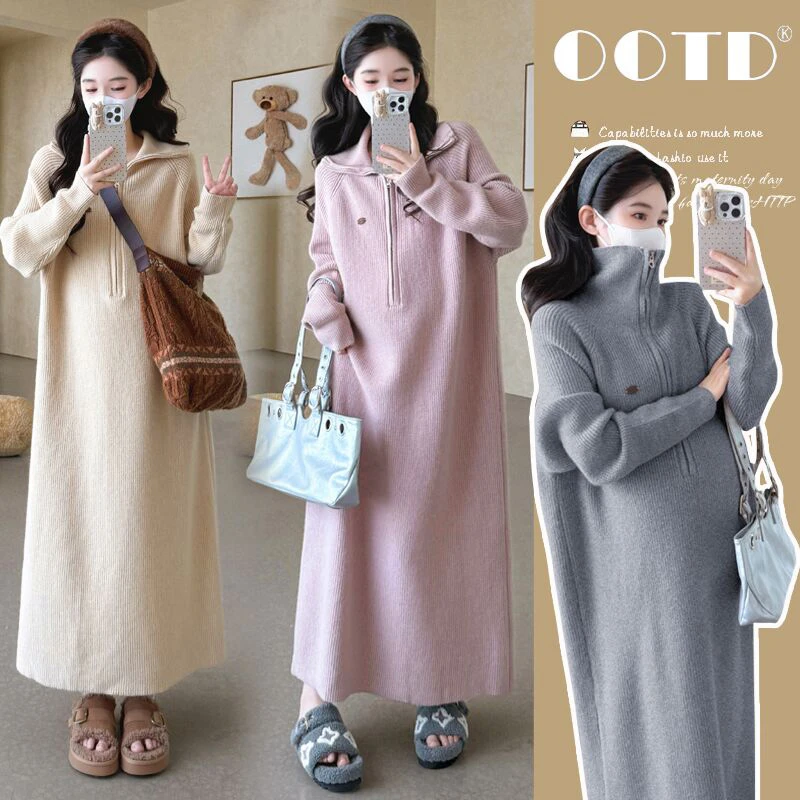 孕妇装秋冬2025新款韩版时尚慵懒风洋气减龄宽松中长款毛衣连衣裙