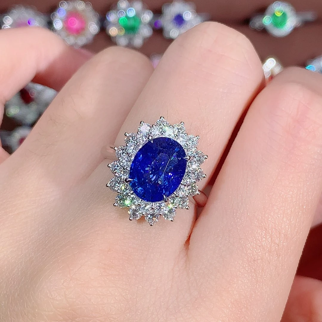 戒指蓝宝石18K金镶嵌4.16ct/天然宝石/七天无理由