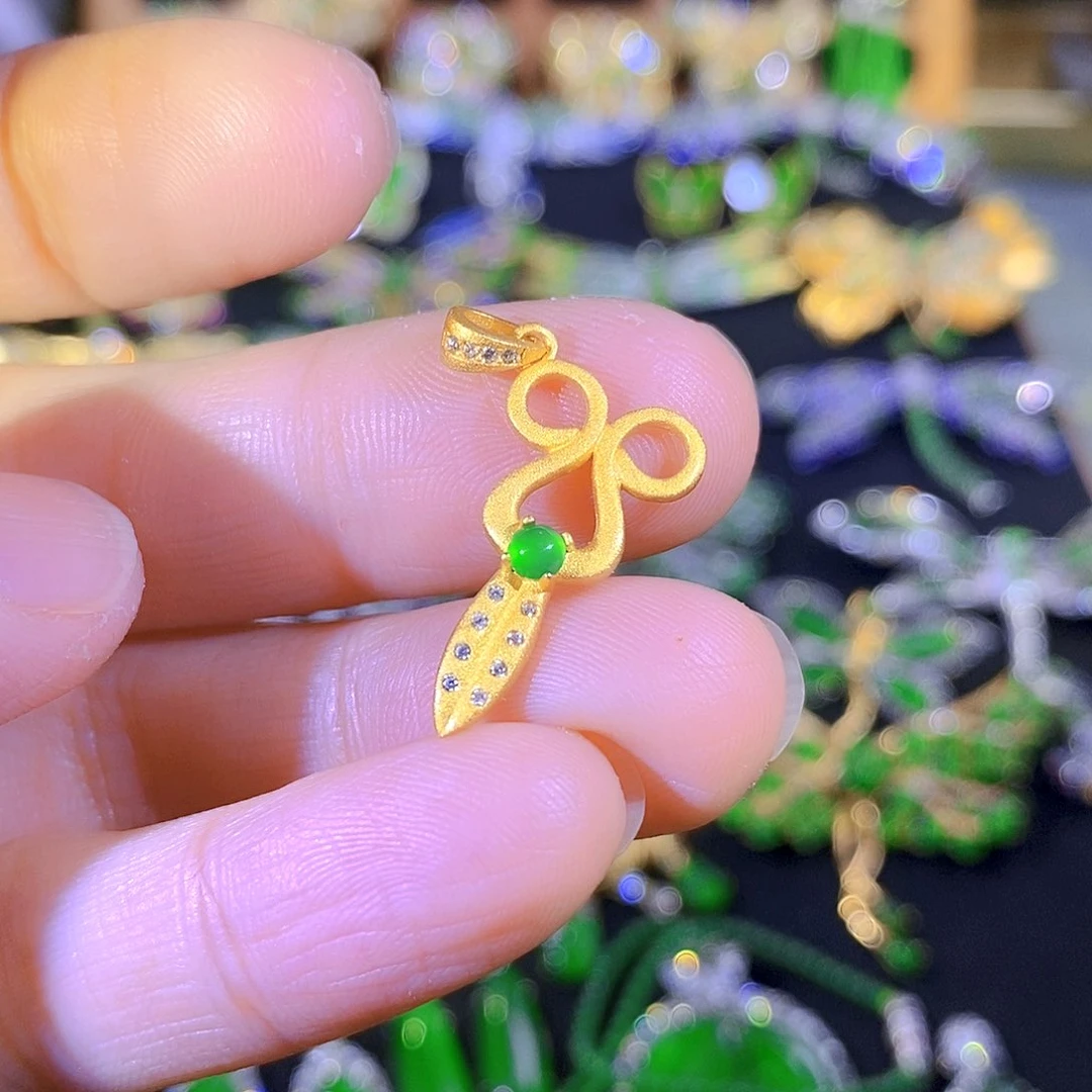 吊坠(不含链)银S925镶嵌翡翠