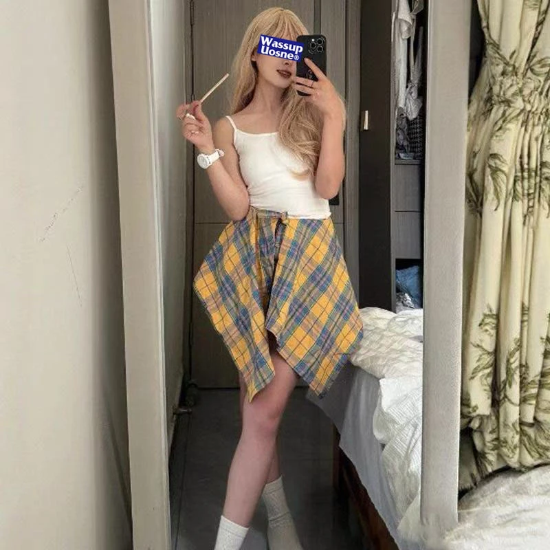 嘻哈风格子爵士舞腰带叠穿高级感不规则一片式系带男女款屁帘潮搭