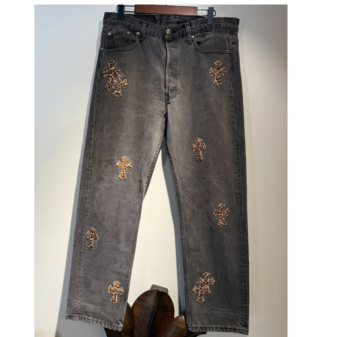 Chromehearts 克罗心 501灰色 豹纹十字牛仔裤 （size 32）