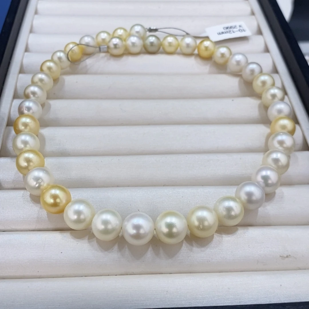 海水珍珠颈饰未镶嵌魔*.金白彩项链10-12mm莫