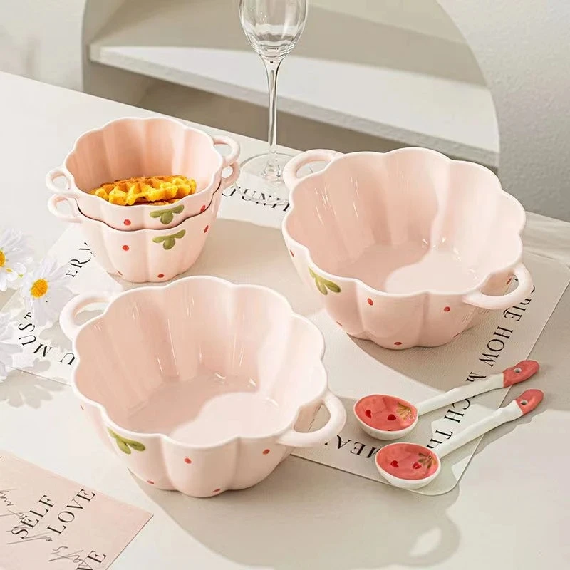 草莓双耳南瓜汤碗家用大容量螺蛳粉碗陶瓷少女泡面碗高颜值餐具碗