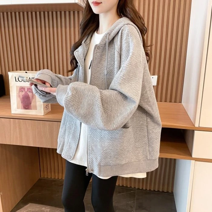 加绒加厚连帽开衫外套卫衣女秋冬季新款韩版宽松百搭大码女装上衣