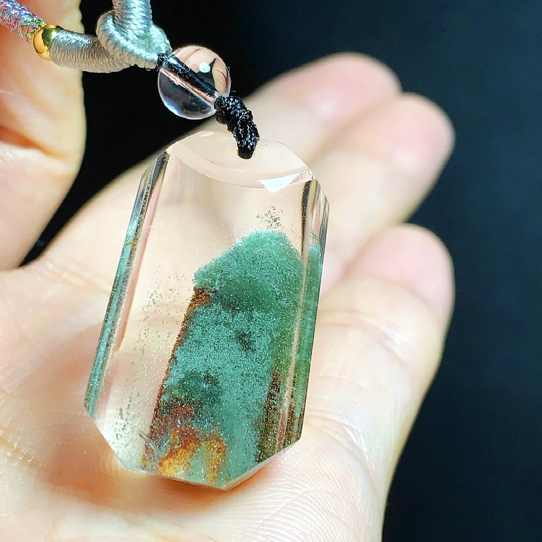 东海水晶天然绿幽灵水晶吊坠毛衣链平安无事牌项坠男女款聚宝盆