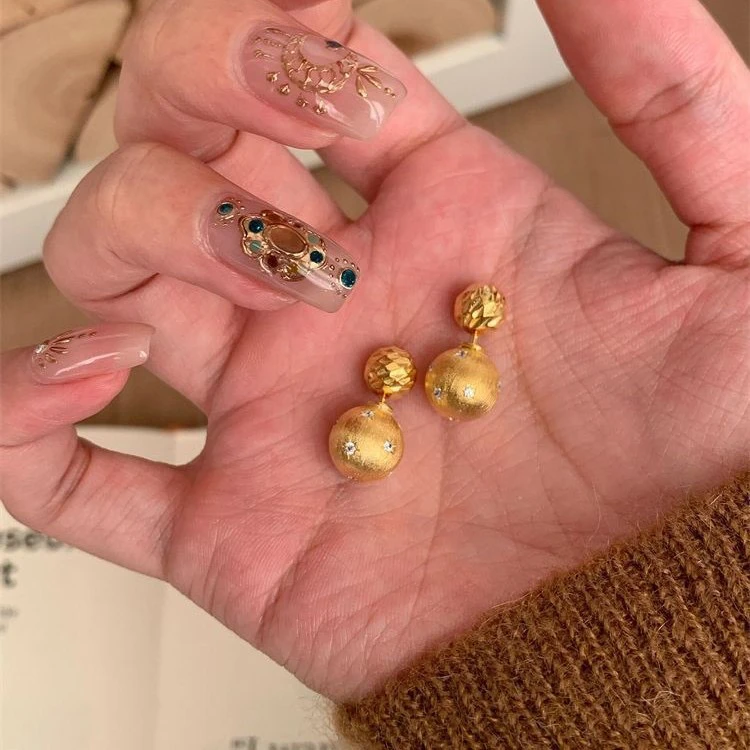 铜合金耳饰 拉丝八芒星小金球两戴款式高级大气轻奢耳环