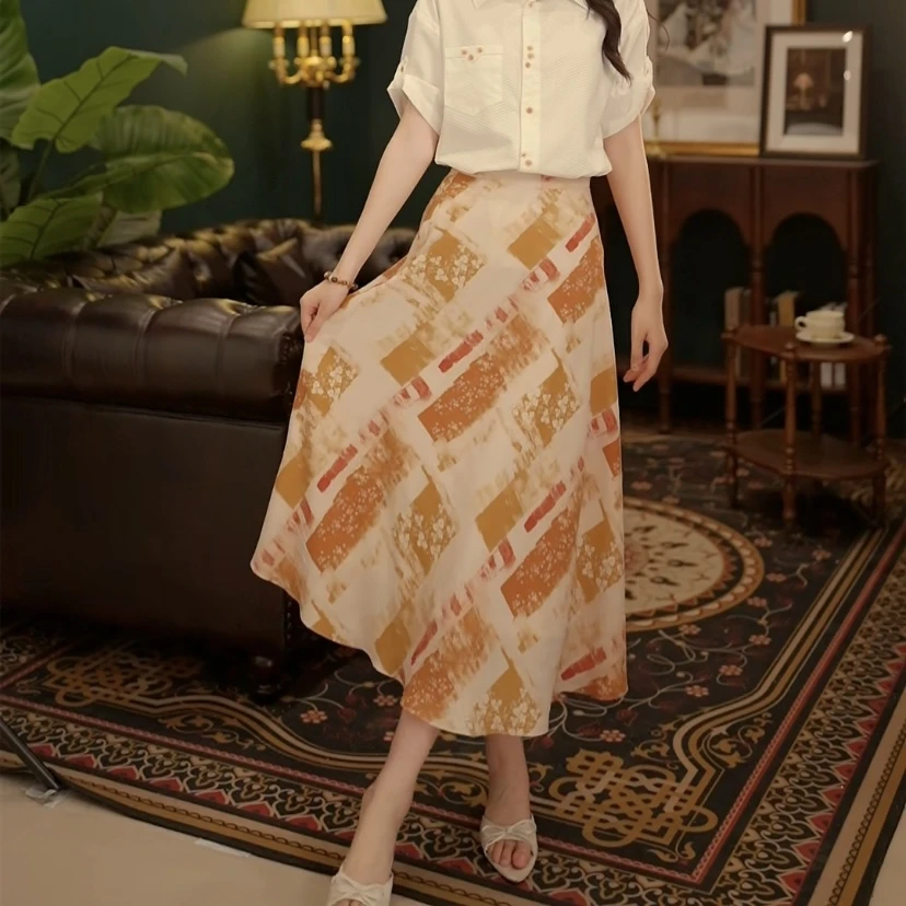 郑琳琦【牛皮纸】港风复古半身裙显瘦高腰百搭裙子YU0724440