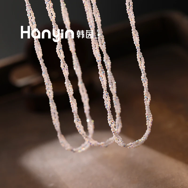 43cm/2mm手工满串双层缠绕多切面彩尖晶项链轻奢百搭时尚锁骨链