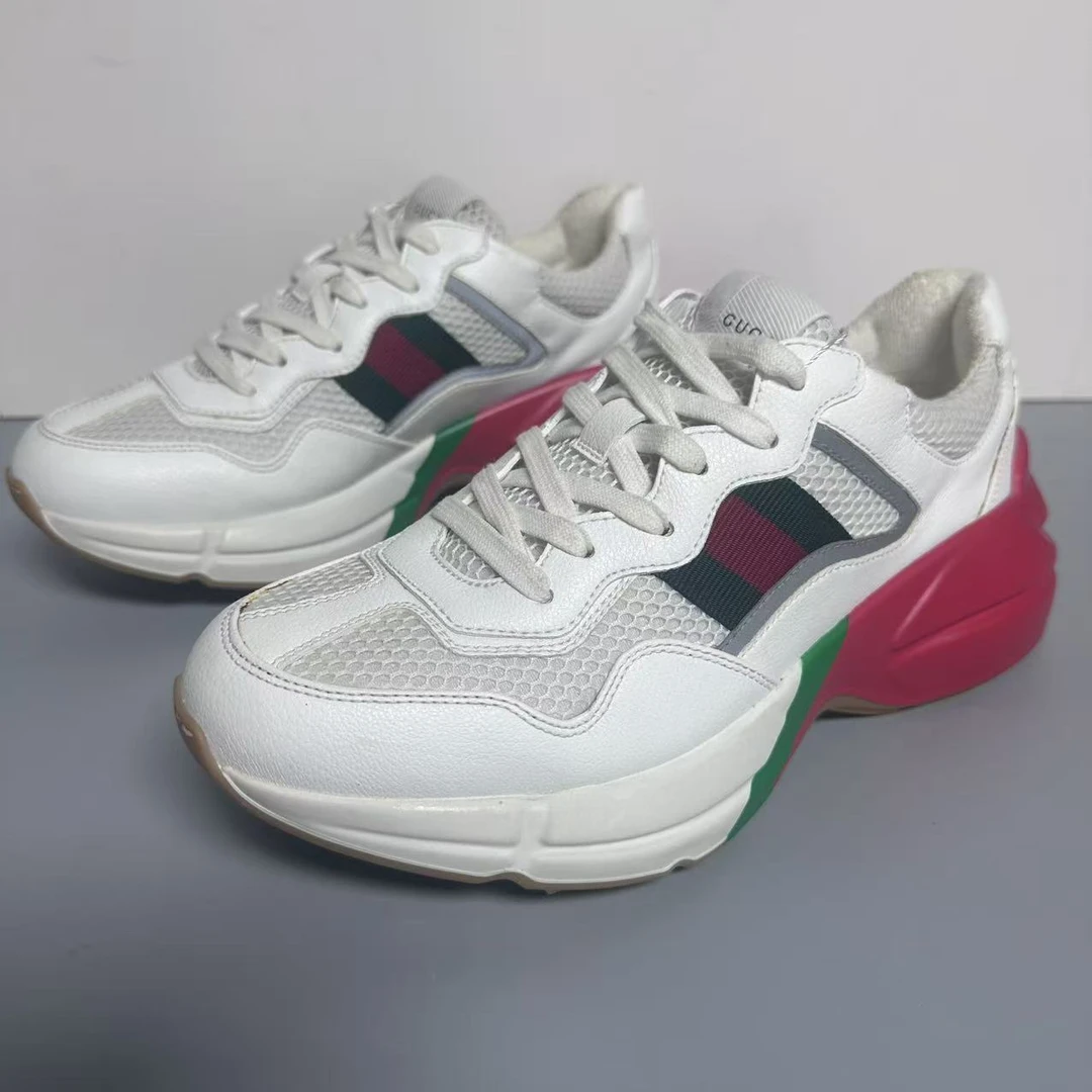 95新 GUCCI/古驰 老爹鞋 白红绿拼色 时尚厚底男士 40欧码 wy031