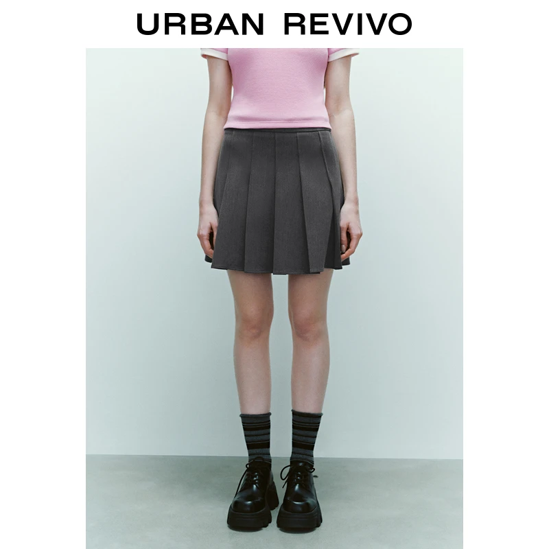 UR2025秋季新款女装休闲减龄学院风百褶A字半裙UYY550014