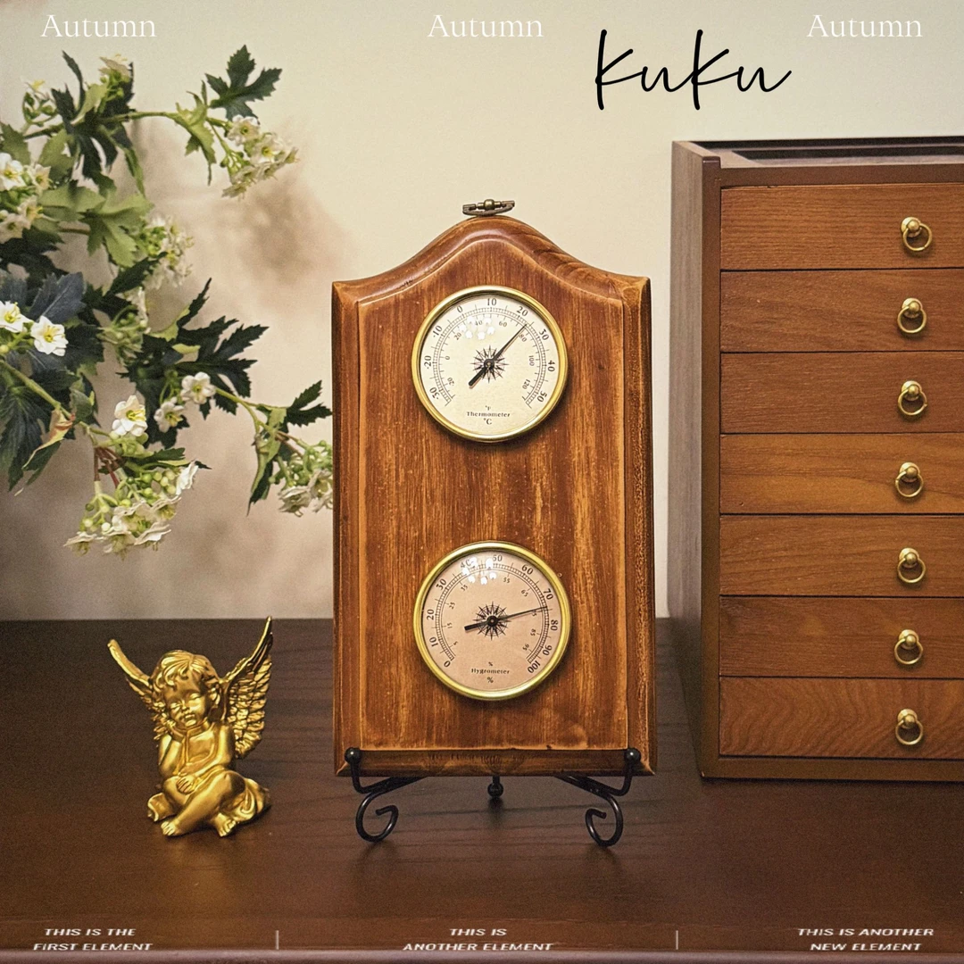 【酷酷】中古风实木法式摆件挂墙立式温度湿度仪表测量摆件