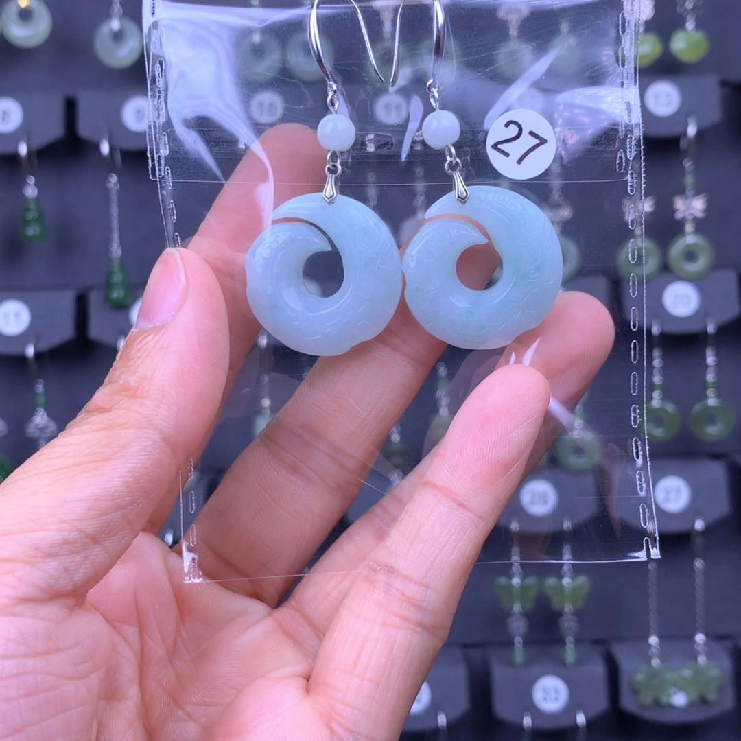 翡翠耳饰银S925镶嵌张***?