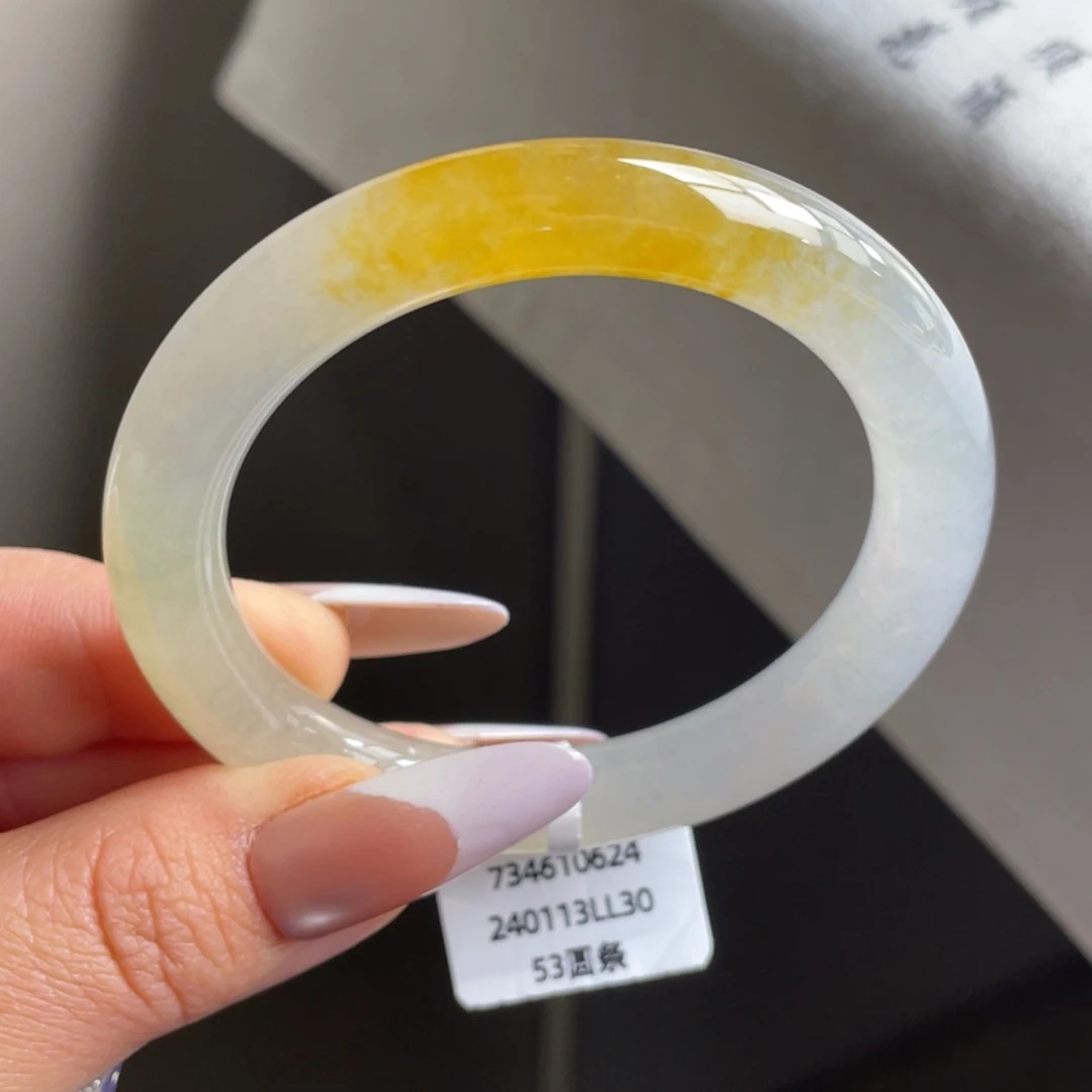 翡翠未镶嵌手镯冰黄翡圆条手镯