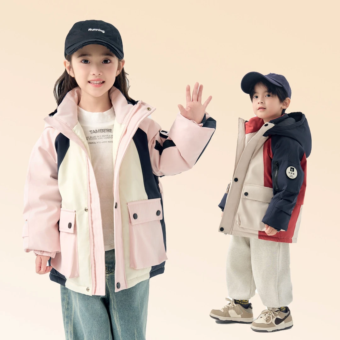 TFK洋气撞色连帽防风保暖秋冬拼色童装羽绒服W035