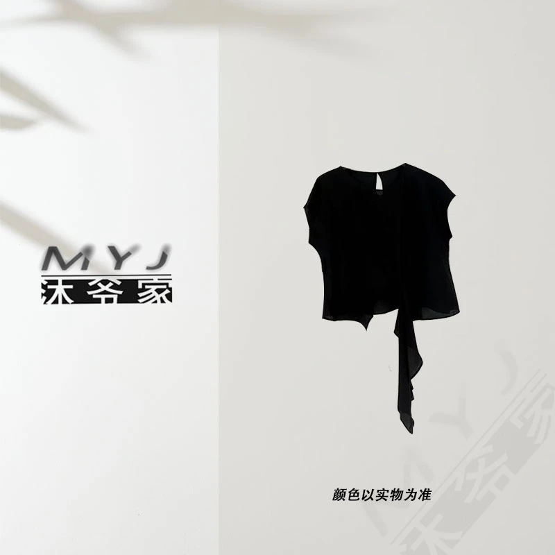 沐爷家——13百搭时尚减龄小众款醋酸皱飞飞袖上衣